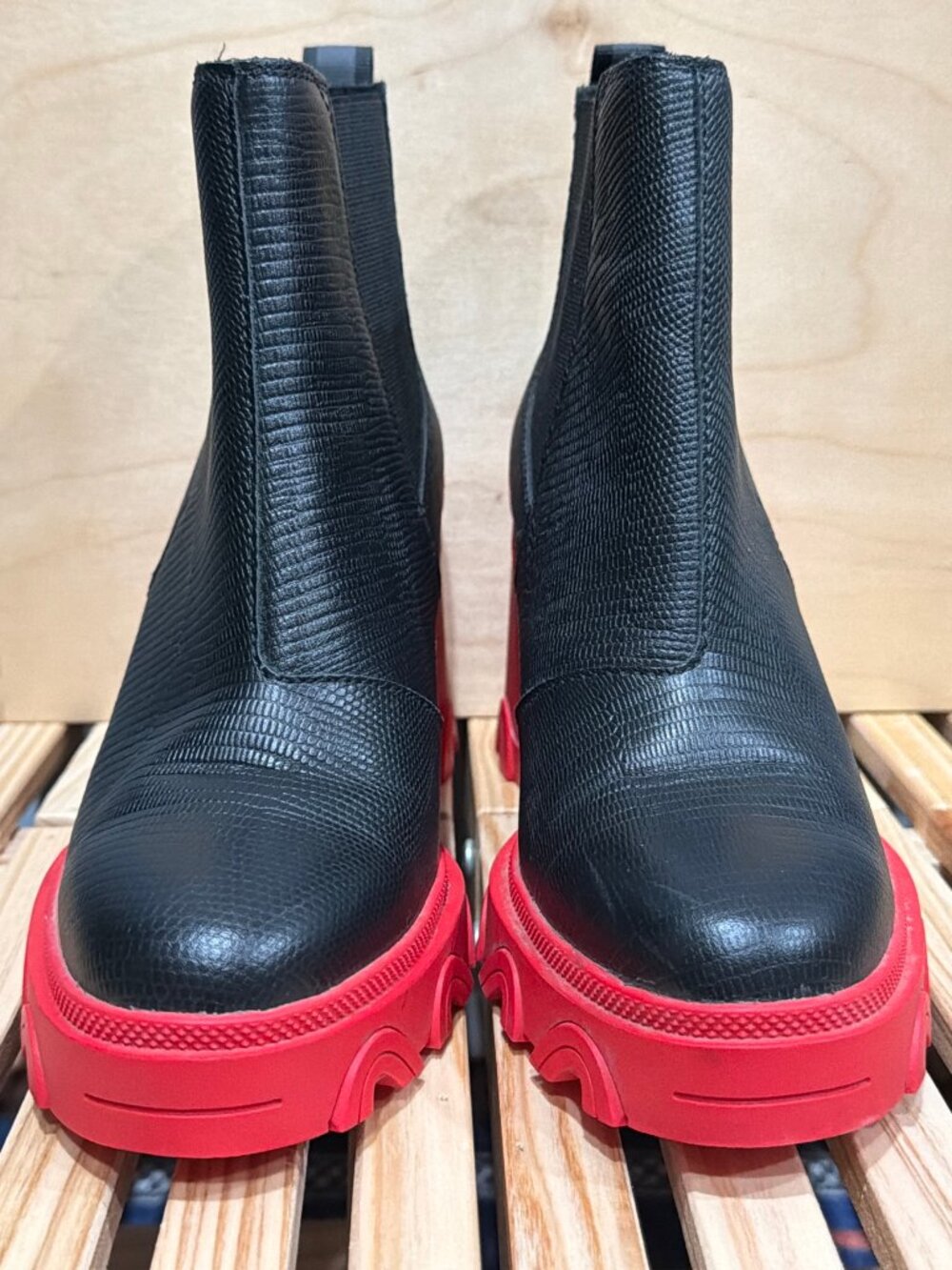 Sorel Brex Heel Chelsea Boots Black Red Sole 75